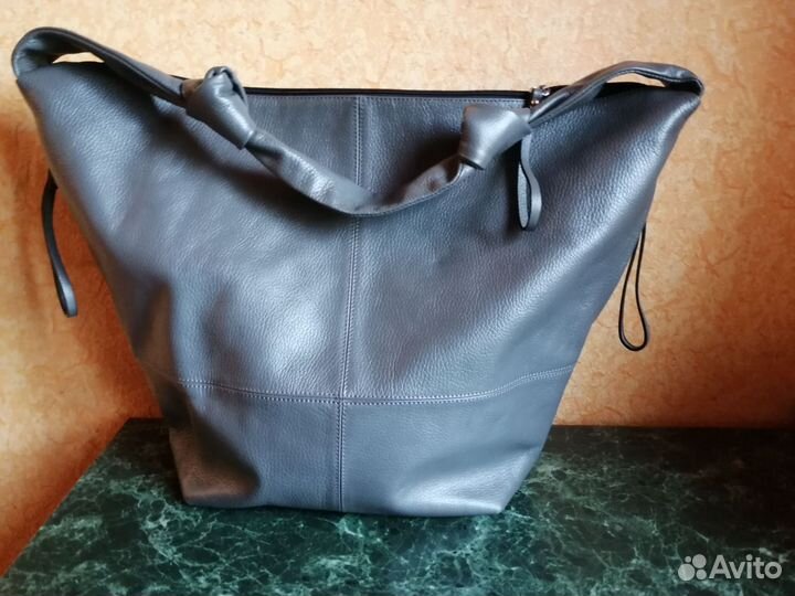 Сумка натуральная кожа, цвет серый