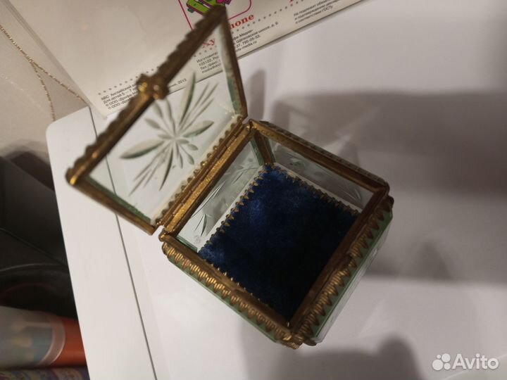 Шкатулка для украшений СССР стекло латунь