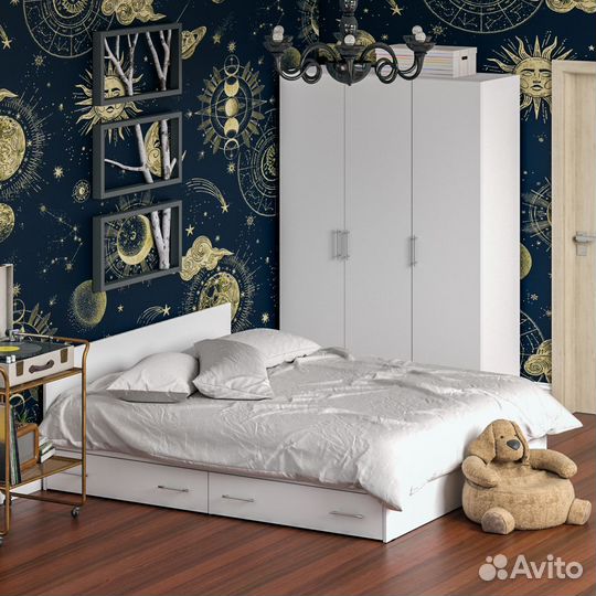 Спальный гарнитур белый № 1 Стандарт с кроватью 1800 с ящиками, цвет белый, спальное место 1800х2000