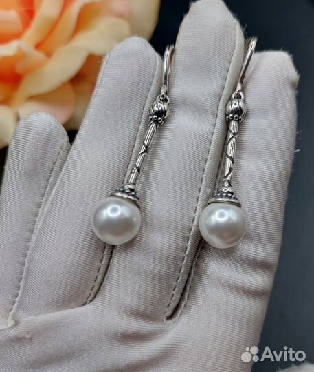Серьги с натуральным жемчугом серебро дизайнерские