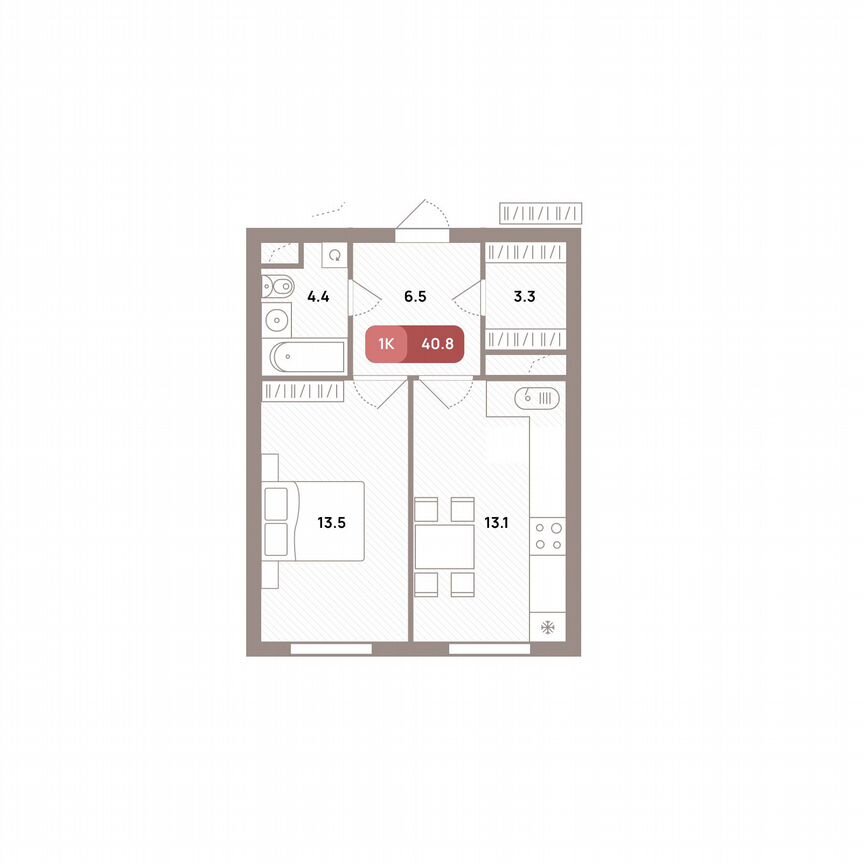 1-к. квартира, 40,8 м², 27/32 эт.