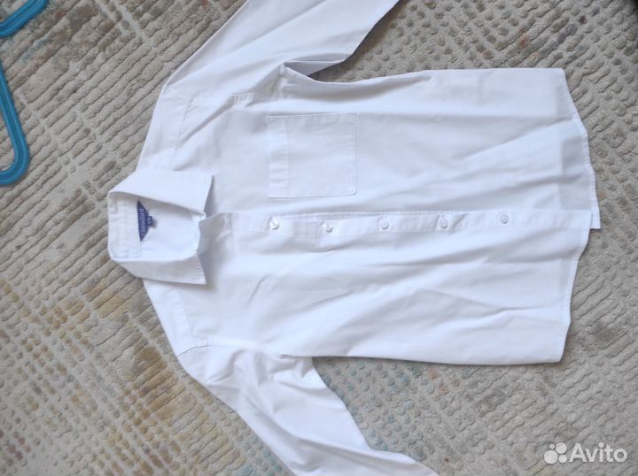 Рубашка для мальчика 128 белая и голубая Chessford