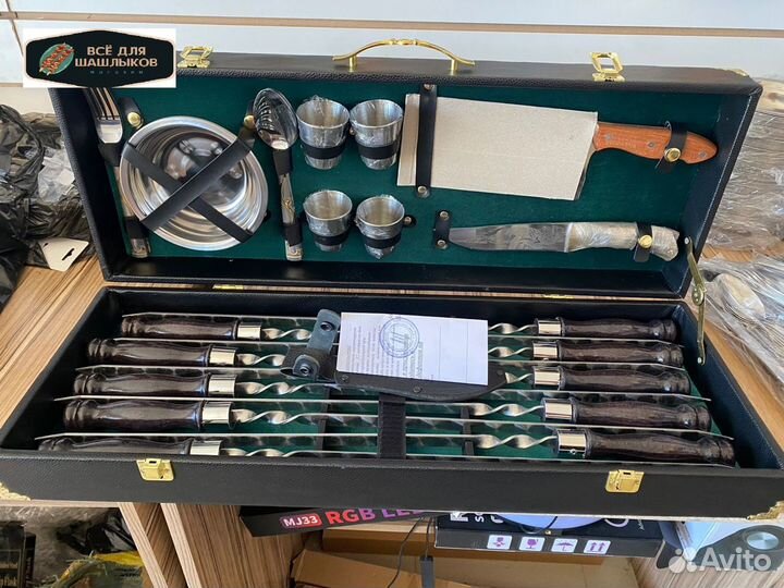 Шашлычный набор подарочный, шампура,кизлярский нож