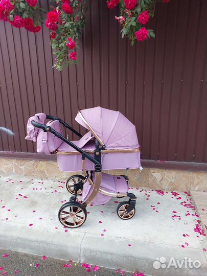 Коляска 2в1 Новая Кожа Эксклюзивная (фиолетовый)