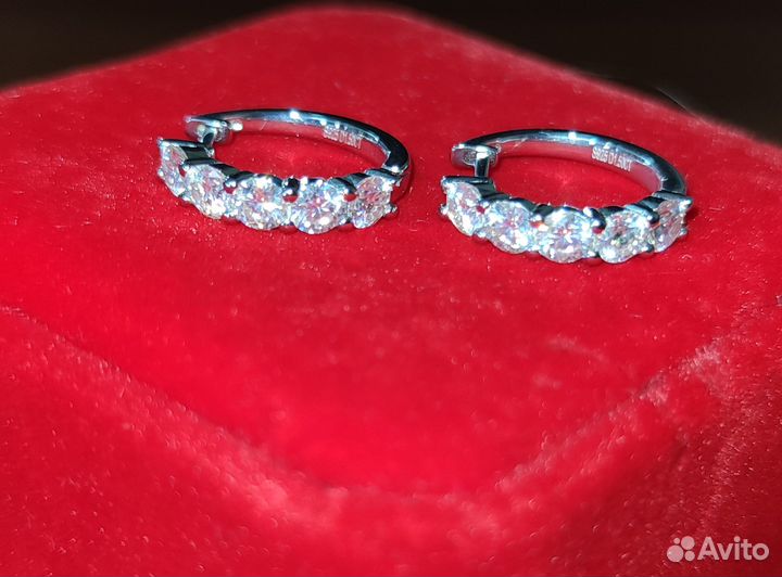 Серьги серебро с муассанитами 3 ct пара