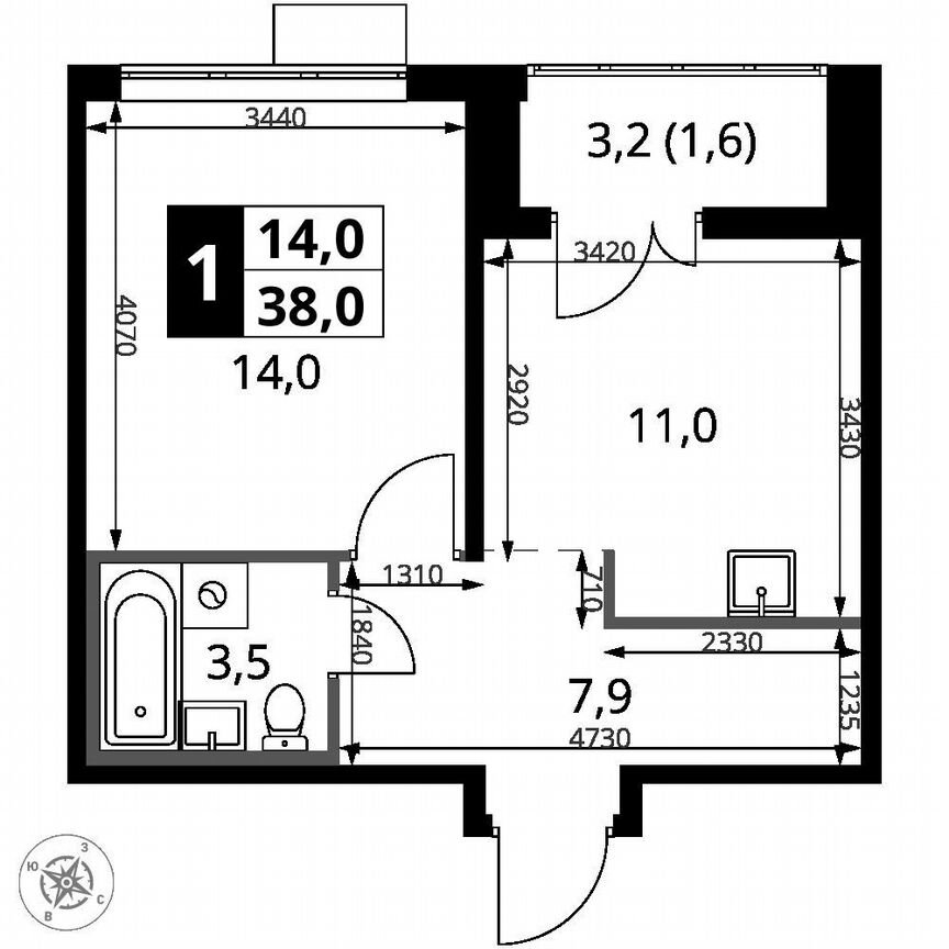 1-к. квартира, 38 м², 15/24 эт.