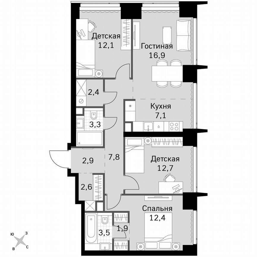 3-к. квартира, 85,6 м², 3/49 эт.