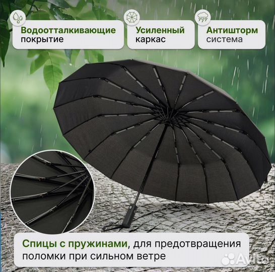 Зонт автомат черный крепкий