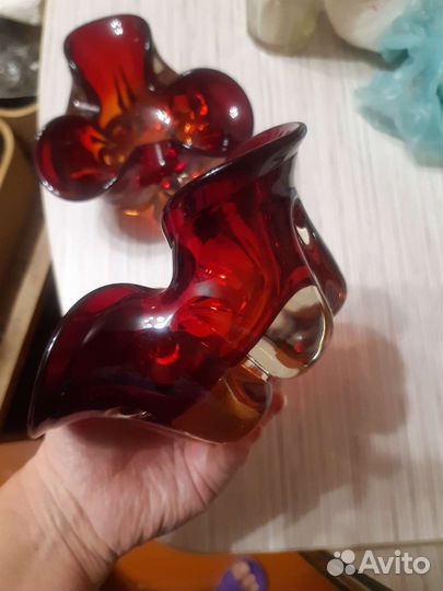 Ваза чешское толстое стекло