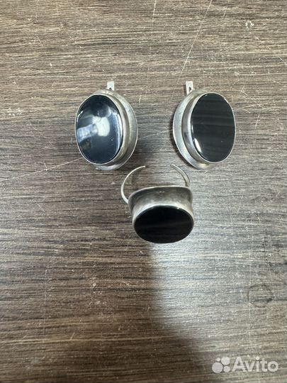 Комплект серьги кольцо серебро 925