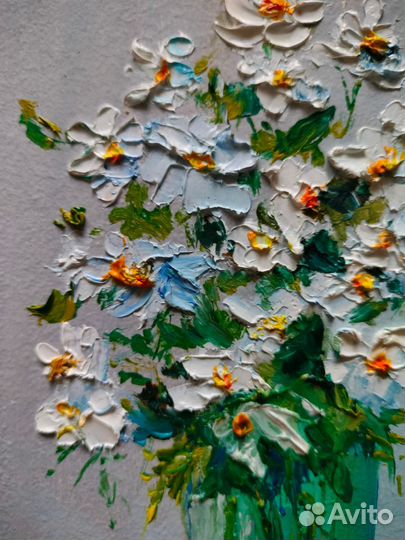 Маленькая картина ромашки масляная живопись