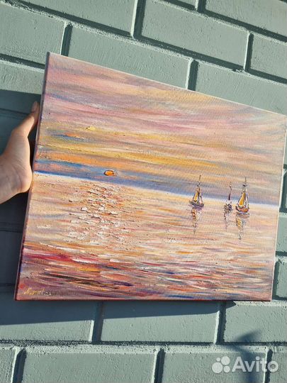 Пейзаж морской маслом на холсте море лодки