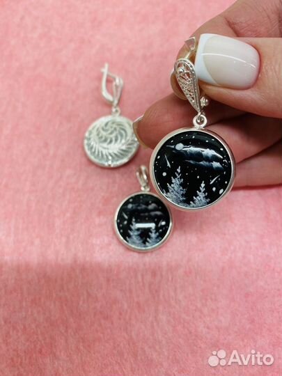 Финифть.Ростовская.«Ночка»Комплект(сер.+кул.)