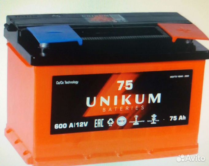 Аккумулятор unikum 75Ah 600A