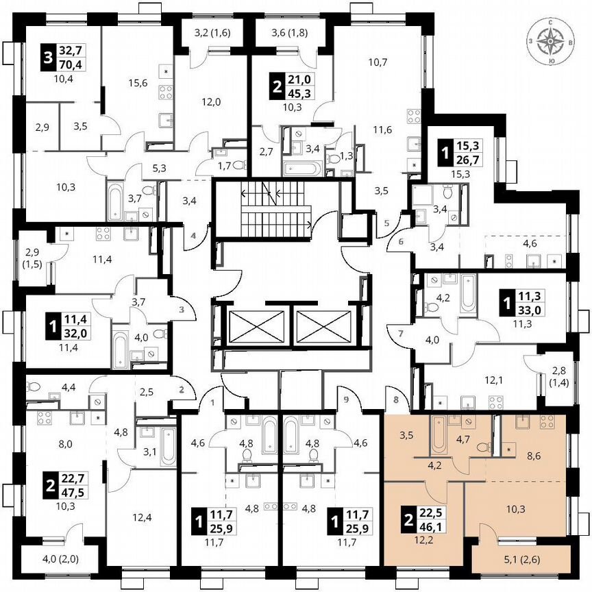 1-к. квартира, 46,1 м², 17/25 эт.