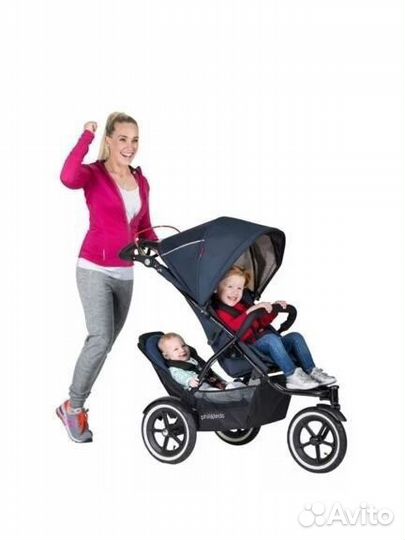 Коляска для двойни погодок Phil teds голубая