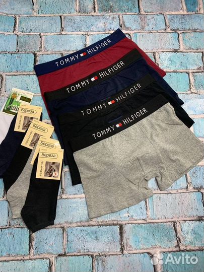 Трусы мужские бокскры tommy hilfiger +5 носков