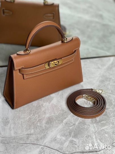 Сумка женская Hermes Kelly mini яркий brown-camel