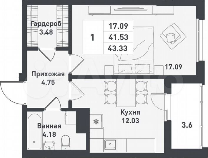 1-к. квартира, 43,3 м², 9/11 эт.
