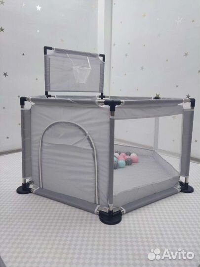 Манеж детский игровой бассейн, серый, новый