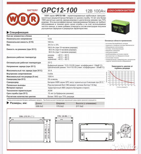 Аккумулятор карбон WBR GPC12-100