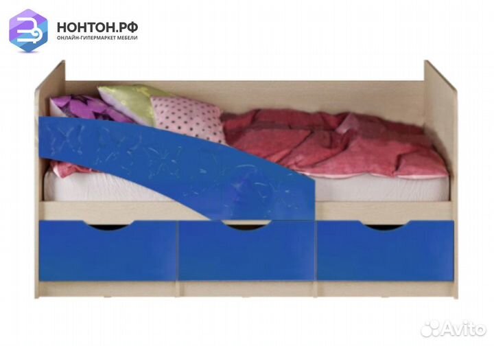 Кровать Бабочки синий металлик