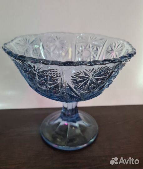 Ваза, конфетница, синее стекло СССР
