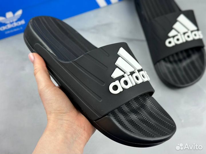 Мужские шлёпки сланцы Adidas летние чёрные