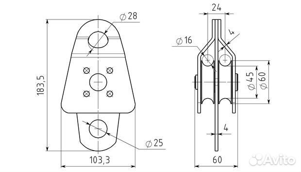 Блок-ролик двойной большой с подшипником 46 кН