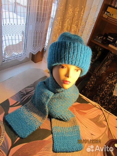 Шапка+шарф - вязаный тёплый комплект