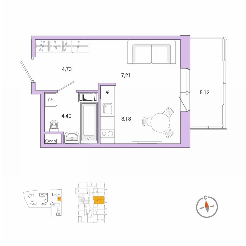 Квартира-студия, 26,1 м², 2/11 эт.