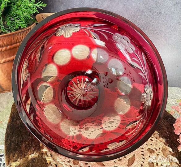 Ваза для фруктов цветной хрусталь