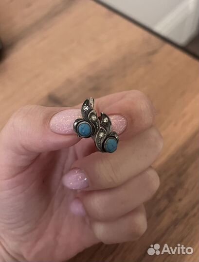 Серьги серебро с бирюзой и фианитами