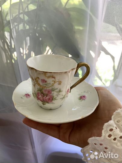 Кофейная чашка антикварная фарфор Limoges 19 век