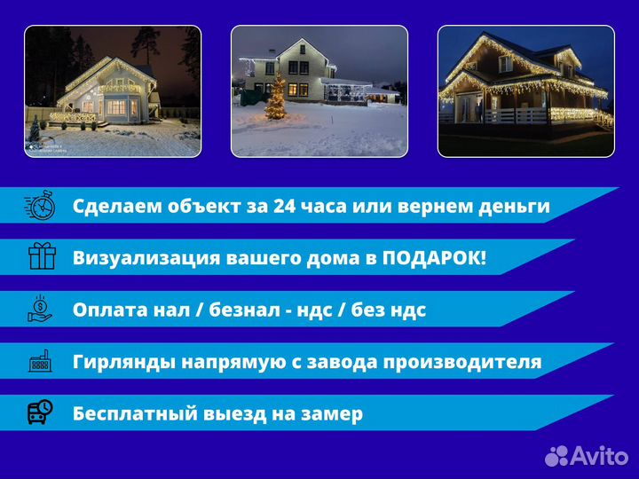 Освещение фасада гирляндами / Контурная подсветка