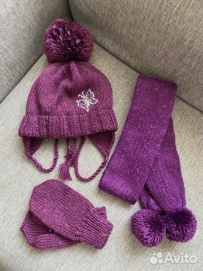 Комплект шапка, шарф, варежки