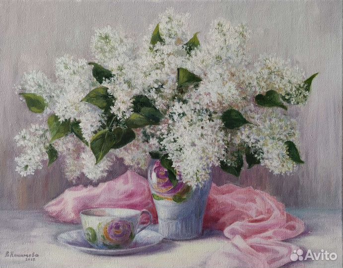 Картина маслом Сирень цветы