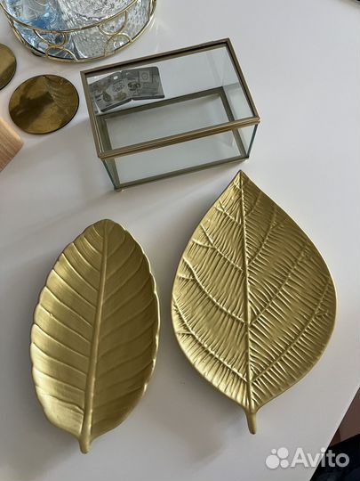 Декоративные тарелки лист золото