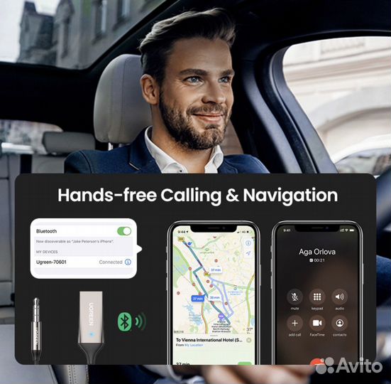 Авто адаптер Bluetooth 5.3 ugreen, серебро