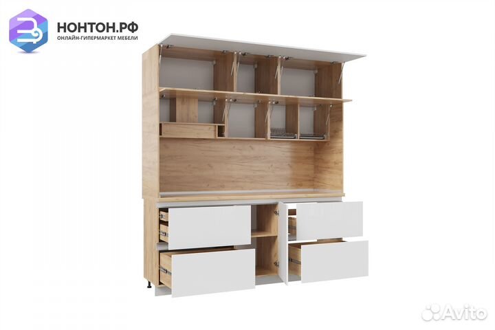 Кухня Лорен 2.1 м дуб крафт золотой / глянцевый бе