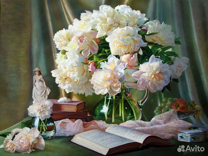 Картина маслом розы пионы под заказ