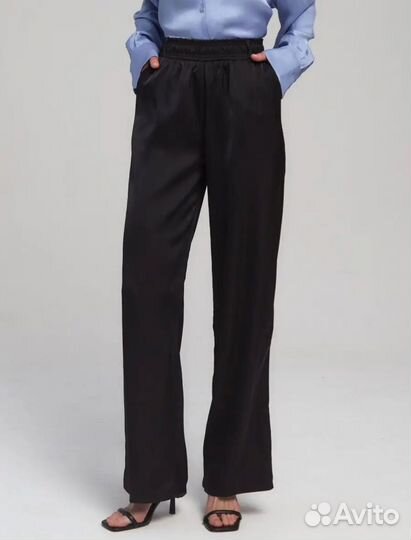 Брюки палаццо атласные шелковые на резинке