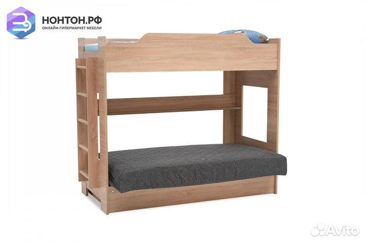 Двухъярусная кровать с диван-кроватью темно-серый