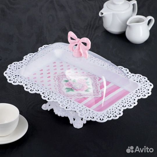 Блюдо для торта и пирожных прямоугольное с крышкой