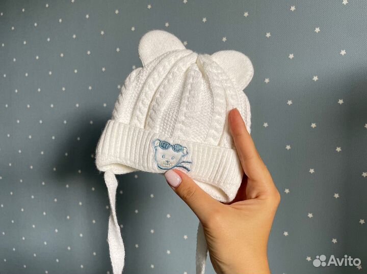 Шапка детская зимняя белая 0-3 мес