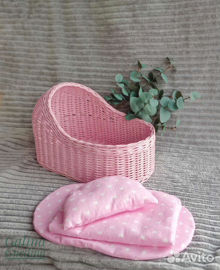 Люлька кроватка для куклы, плетеная