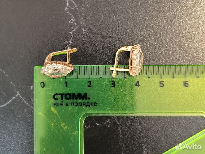 Золотые серьги празиолитом и фианитами 585