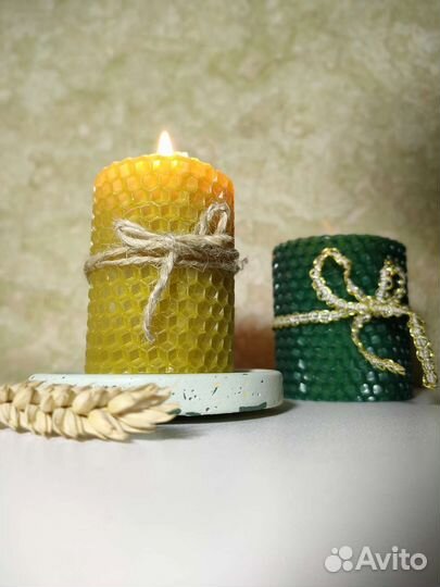 Свеча из вощины на подставке из гипса