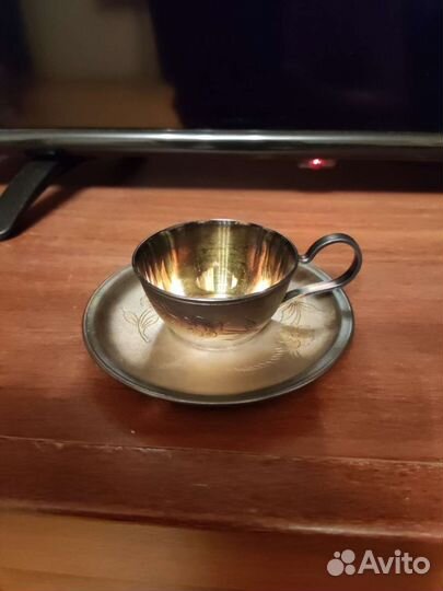 Чашка с блюдцем мельхиор