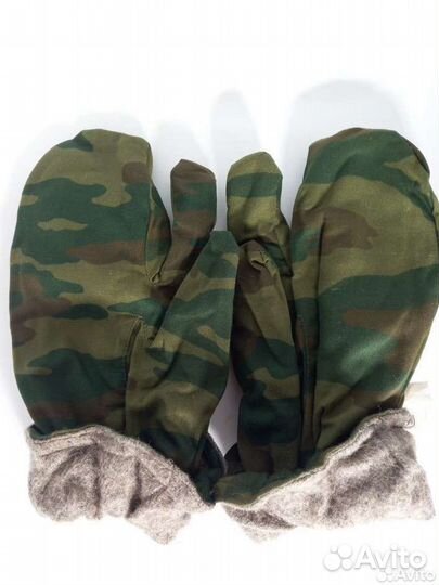 Рукавицы суконные армейские Зимние трёхпалые Флора